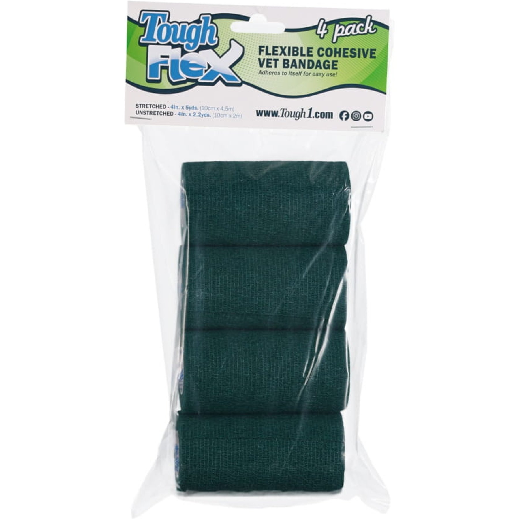Tough1 Tough Flex Self-Adhering Equine Bandage, 4 count, Hunter Green