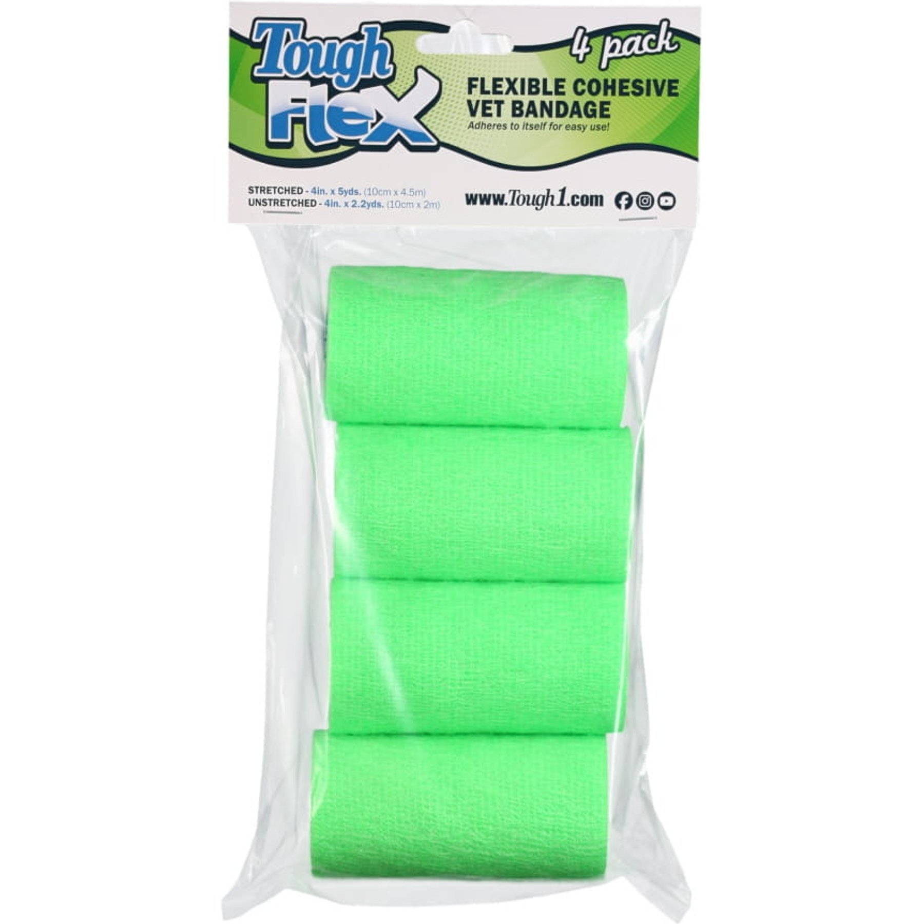 Tough1 Tough Flex Self-Adhering Equine Bandage, 4 count, Neon Green
