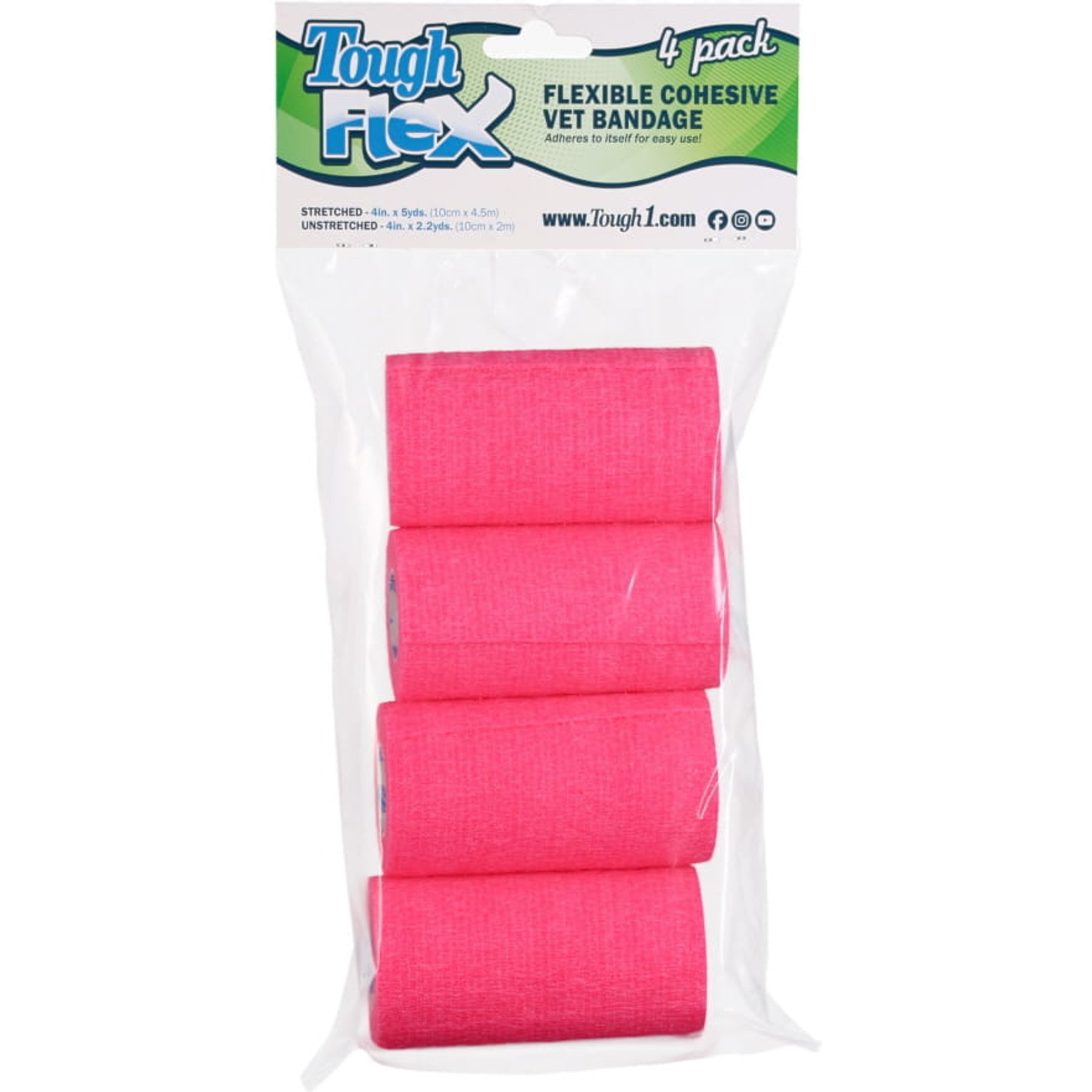 Tough1 Tough Flex Self-Adhering Equine Bandage, 4 count, Pink