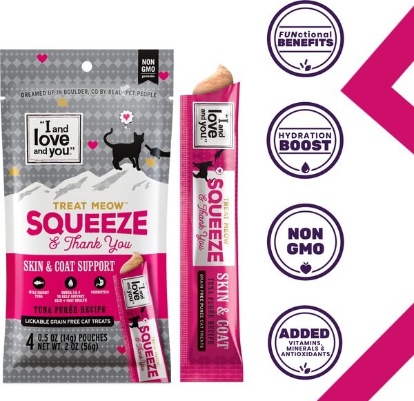 I and Love and You Meow Skin & Coat Support Tuna Puree Recipe Lickable Cat Treat