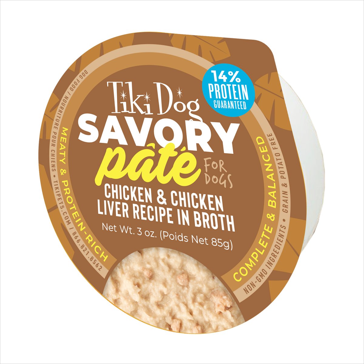 Tiki Dog Grain-Free Savory Chicken & Chicken Liver Pate Wet Dog Food, 3-oz cup, case of 4