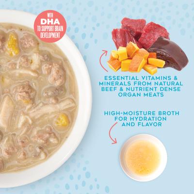 Show full view: Tiki Dog Baby Whole Foods Grain-Free Beef & Beef Liver Shreds Wet Dog Food, 3-oz cup, case of 4 slide 7 of 8