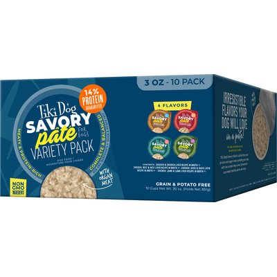 Tiki Dog Tiki Dog Grain-Free Variety Pack Pate Wet Dog Food, 3-oz cup, case of 10