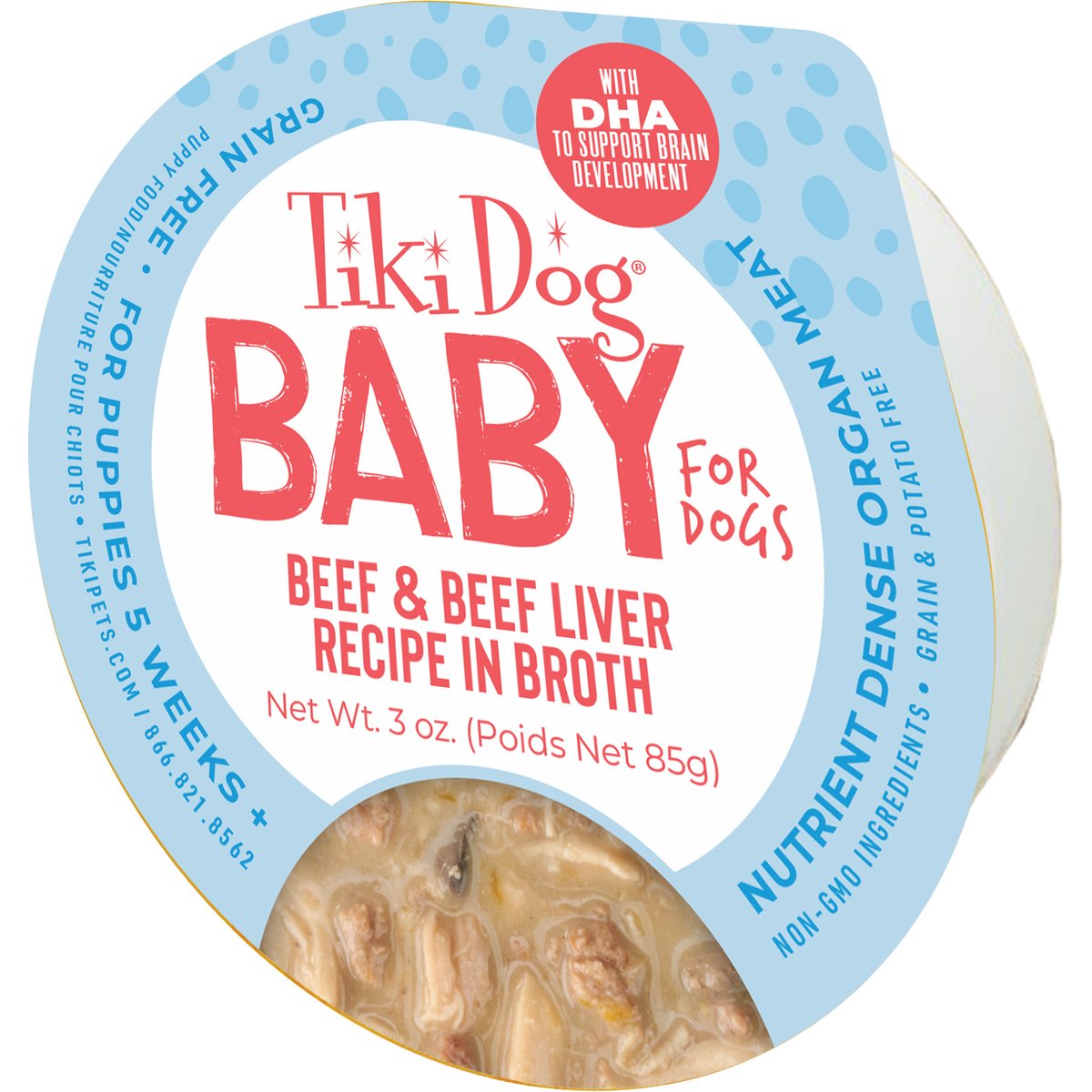 Tiki Dog Baby Whole Foods Grain-Free Beef & Beef Liver Shreds Wet Dog Food, 3-oz cup, case of 4
