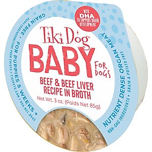 Tiki Dog Baby Whole Foods Grain-Free Beef & Beef Liver Shreds Wet Dog Food, 3-oz cup, case of 4