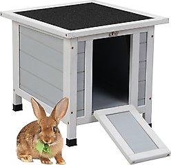 Coziwow Wooden Weatherproof Outdoor Cat House with Nonslip Ramp, Grey