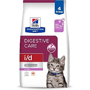 Hill's Prescription Diet i/d Digestive Care Chicken Flavor Dry Kitten Food, 4-lb bag