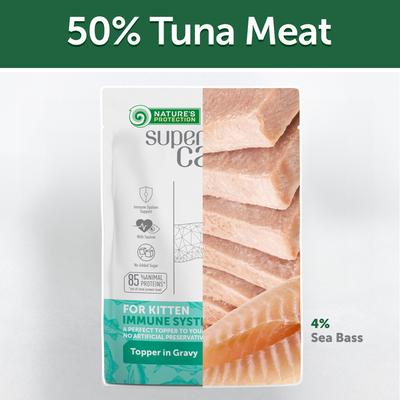 Show full view: Nature's Protection Superior Care Tuna & Sea Bass Kitten Shredded Wet Cat Food Topper, 2.46-oz pouch, case of 24 slide 9 of 10