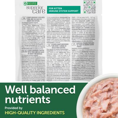 Show full view: Nature's Protection Superior Care Tuna & Sea Bass Kitten Shredded Wet Cat Food Topper, 2.46-oz pouch, case of 24 slide 6 of 10