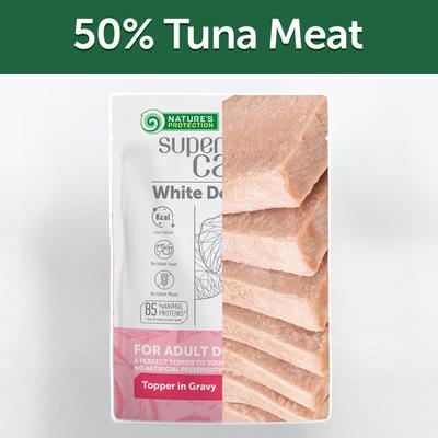 Show full view: Nature's Protection Superior Care Multipack Adult Low Calorie Tuna Wet Dog Food Topper, 2.46-oz pouch, case of 24 slide 9 of 10