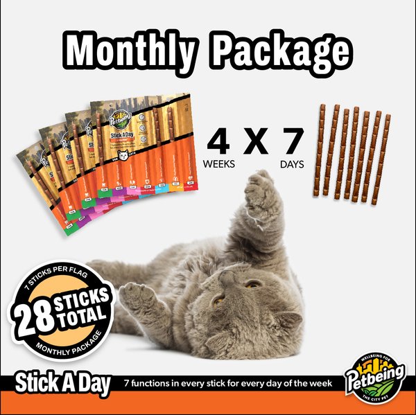 PetBeing Stick a Day 7-in-1 Functions Daily Real Meat Supplement for Cats, Mix, 28 count