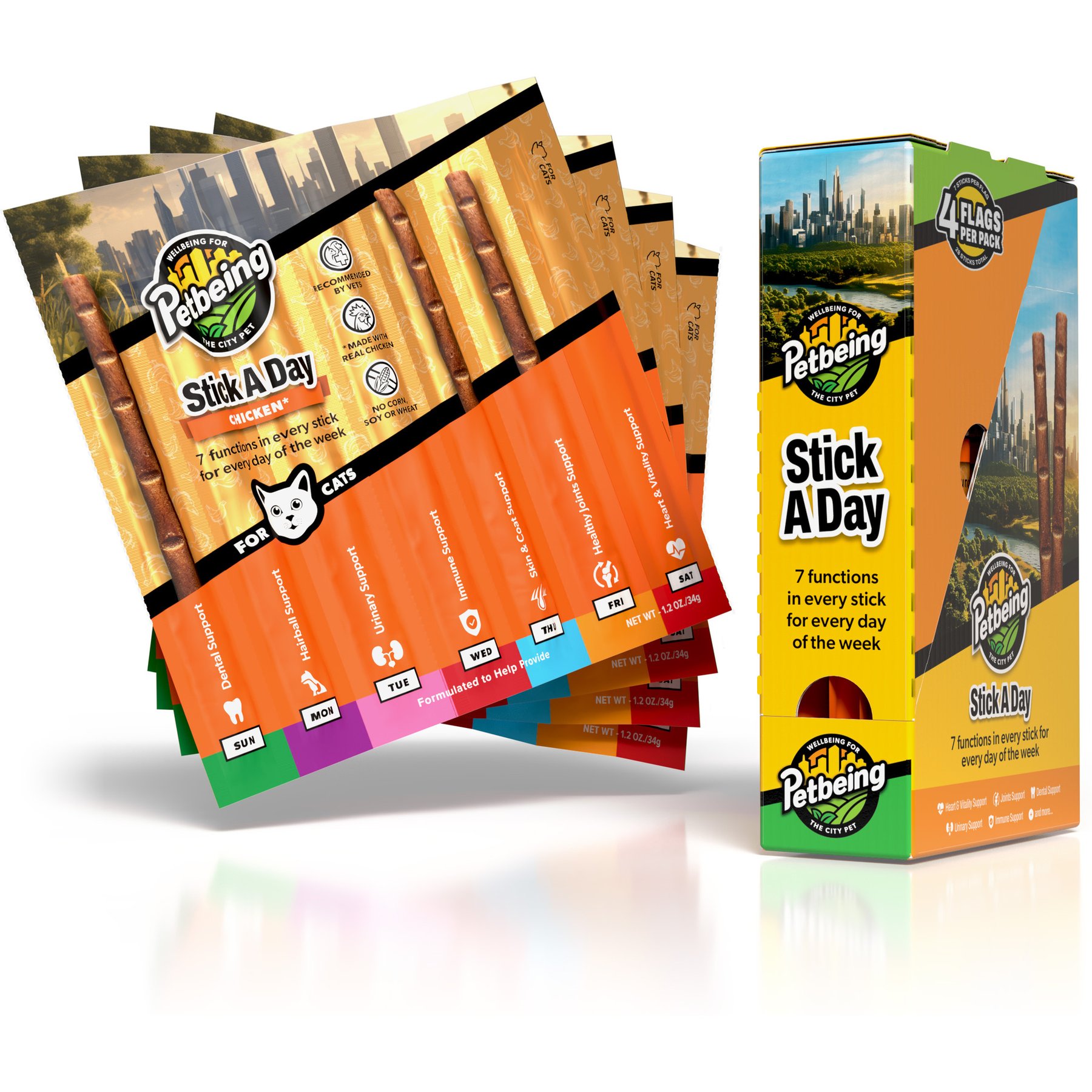 PetBeing Stick a Day 7-in-1 Daily Chicken Chew Supplement for Cats, 28 count