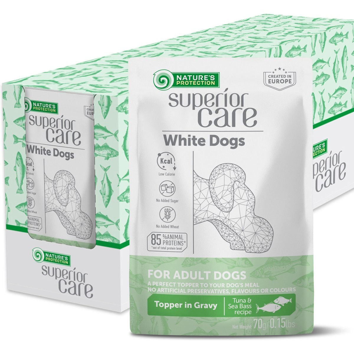 Nature's Protection Superior Care Tuna & Sea Bass Wet Dog Food Topper, 2.46-oz pouch, case of 24
