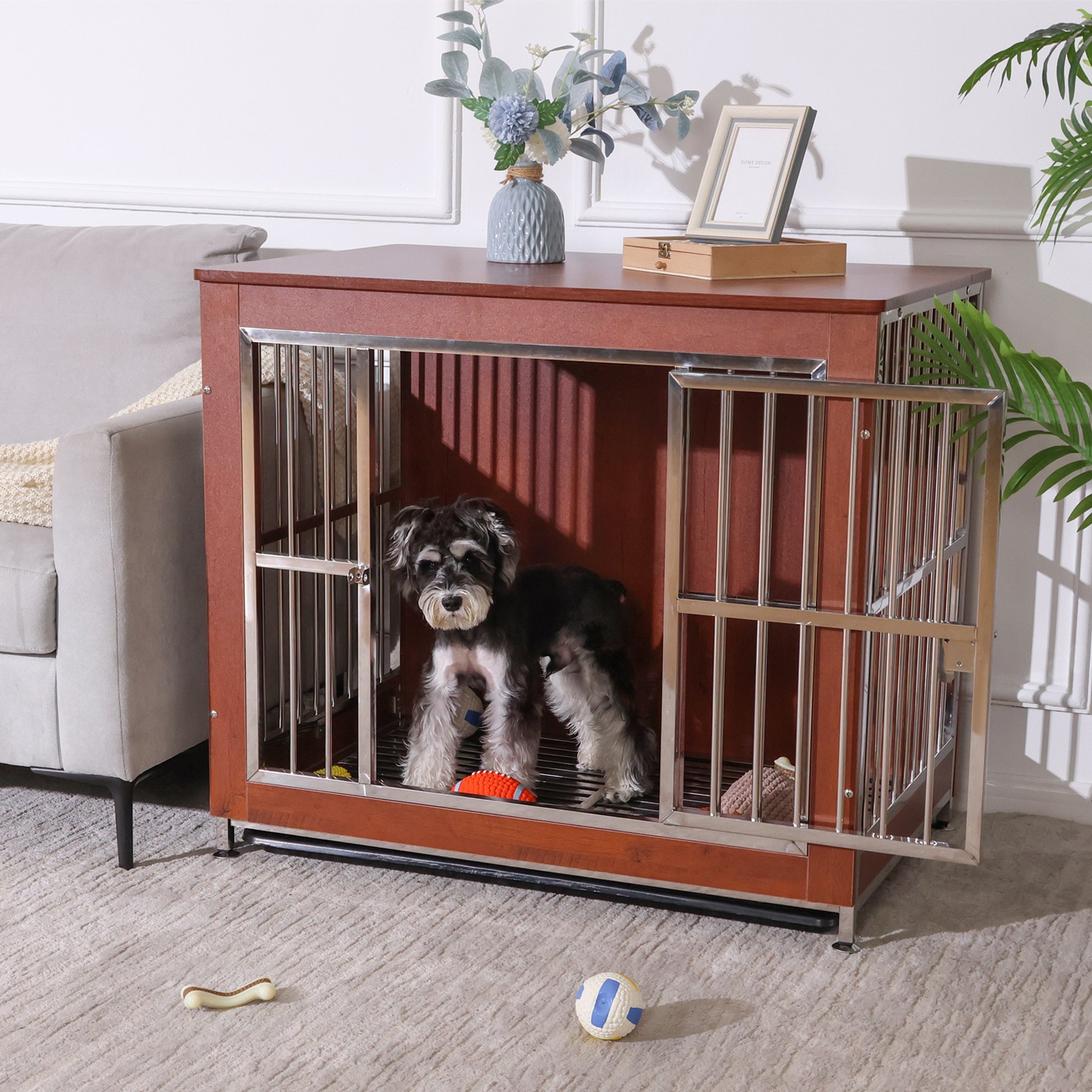 RYPetmia Deluxe Dog Crate, Red, 41-in