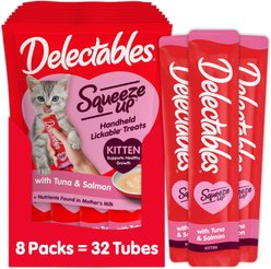 Hartz Delectables Squeeze Up Complete & Balanced Tuna & Salmon Lickable Kitten Treats, 0.5-oz tube, case of 32