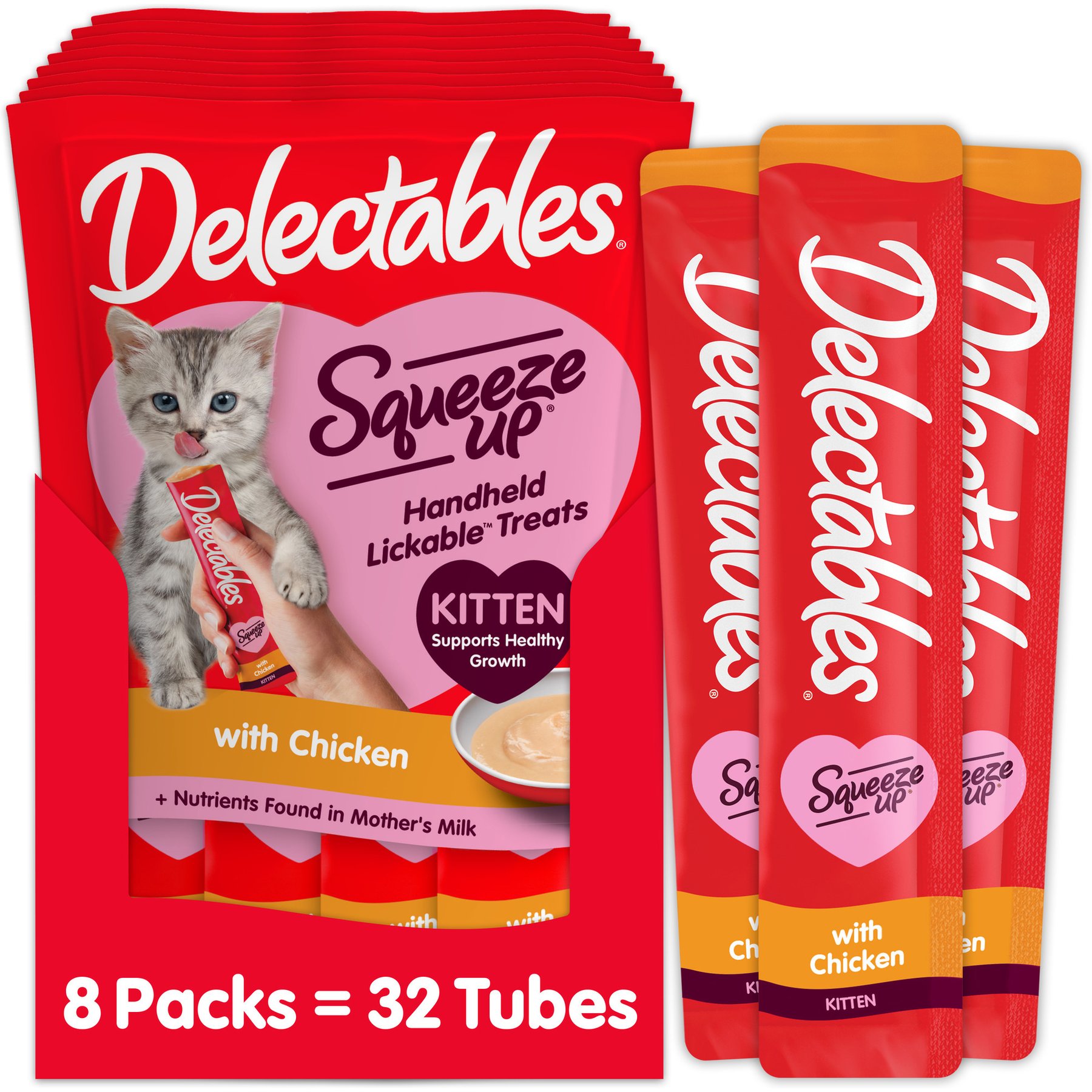 Delectables Squeeze Up Complete & Balanced Chicken Lickable Kitten Treats, 0.5-oz tube, case of 32