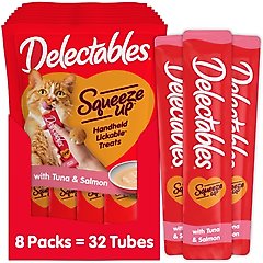 Hartz Delectables Squeeze Up Tuna & Salmon Grain-Free Lickable Cat Treats, 0.5-oz tube, 32 count