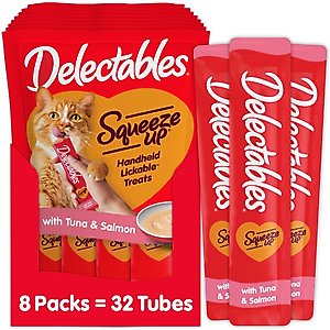 Hartz Delectables Squeeze Up Tuna & Salmon Lickable Cat Treats, 0.5-oz tube, 32 count