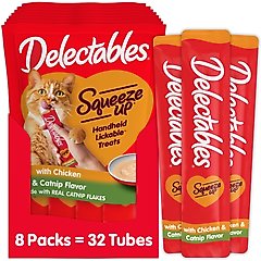 Hartz Delectables Squeeze Up Chicken with Catnip Flavored Grain-Free Lickable Cat Treats, 0.5-oz tube, case of 32