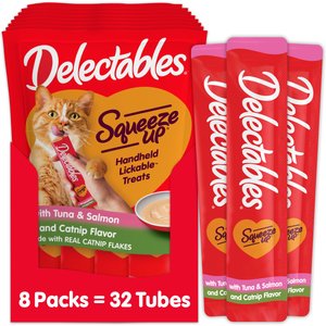 Hartz Delectables Squeeze Up Tuna & Salmon with Catnip Flavored Grain-Free Lickable Cat Treats, 0.5-oz tube, case of 32