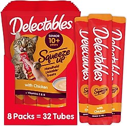 Hartz Delectables Squeeze Up Senior 10+ Chicken Grain-Free Lickable Cat Treats, 0.5-oz tube, 32 count