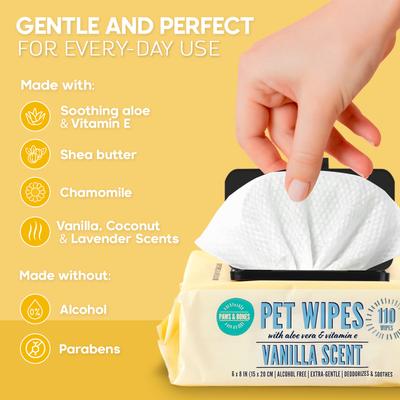 Show full view: Precious Tails Extra Gentle Dog Grooming Wipes, Vanille Scented, 110 count slide 8 of 9