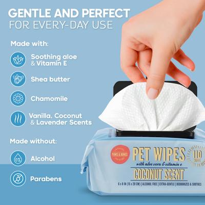 Show full view: Precious Tails Extra Gentle Dog Grooming Wipes, Coconut Scented, 110 count slide 7 of 8