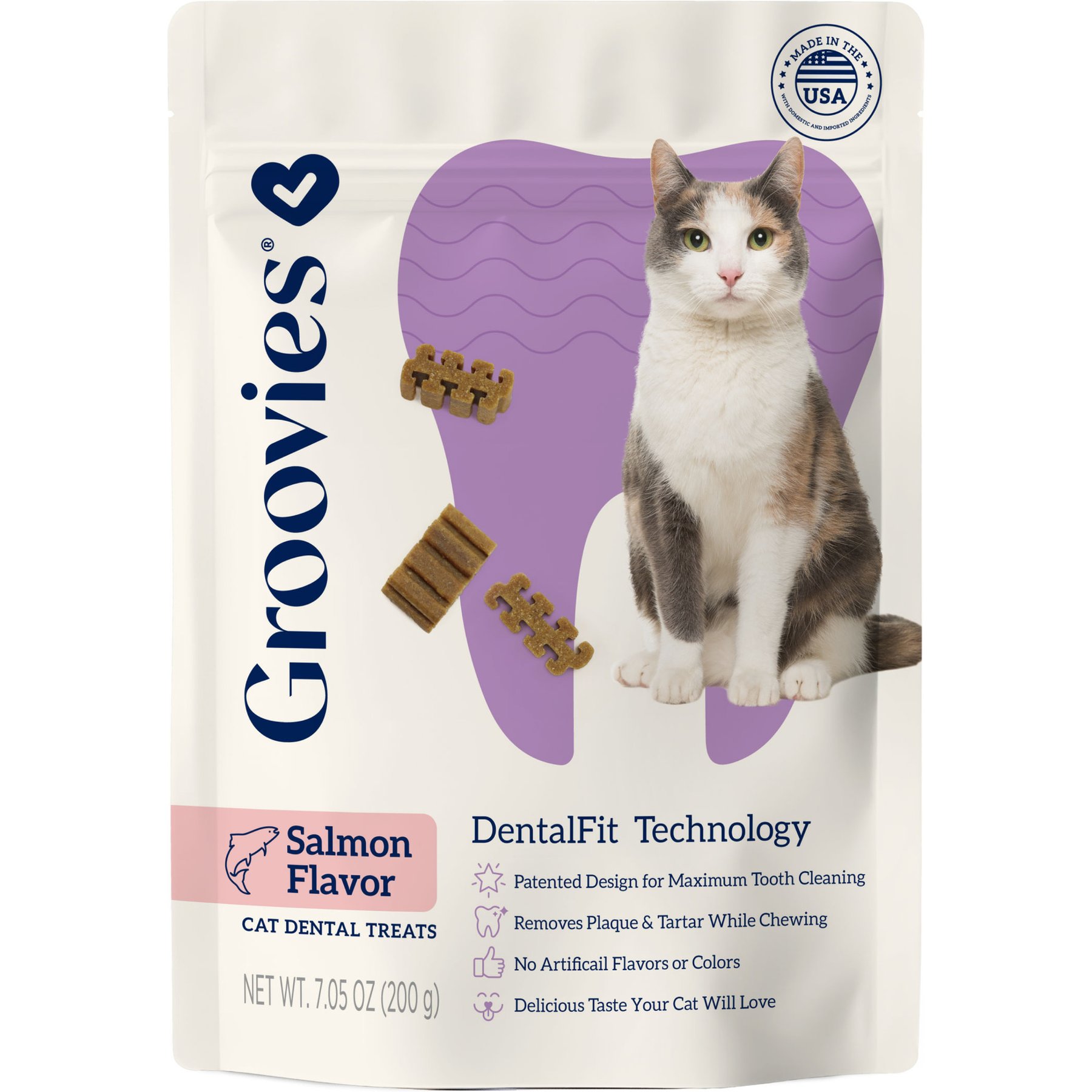 Groovies Salmon Flavor Dental Cat Chews, 7.05-oz bag