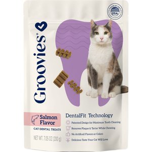 Groovies Salmon Flavor Dental Cat Chews, 7.05-oz bag