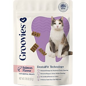 Groovies Salmon Flavor Dental Cat Chews, 1.76-oz bag