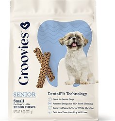 Groovies Senior Small Chicken Flavor Dental Dog Chews, 22 count