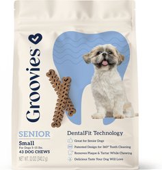 Groovies Senior Small Chicken Flavor Dental Dog Chews, 43 count