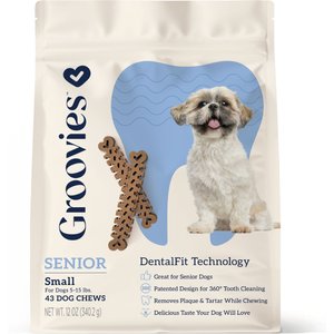 Groovies Senior Small Chicken Flavor Dental Dog Chews, 43 count