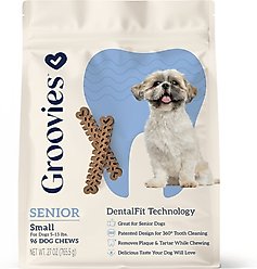 Groovies Senior Small Chicken Flavor Dental Dog Chews, 96 count