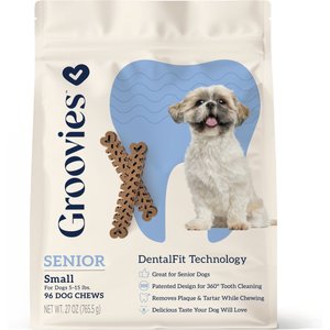 Groovies Senior Small Chicken Flavor Dental Dog Chews, 96 count