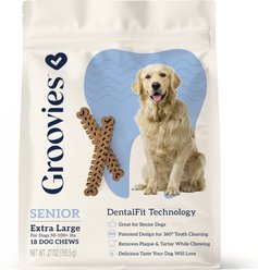 Groovies Senior X-Large Chicken Flavor Dental Dog Chews, 18 count
