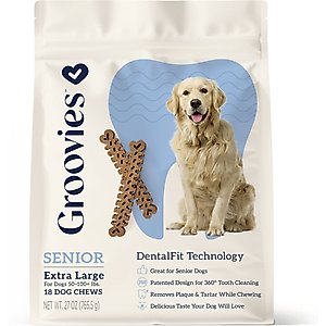 Groovies Senior X-Large Chicken Flavor Dental Dog Chews, 18 count