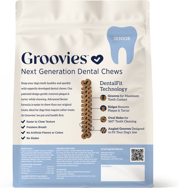 Groovies Senior Large Chicken Flavor Dental Dog Chews