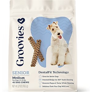 Groovies Senior Medium Chicken Flavor Dental Dog Chews, 45 count