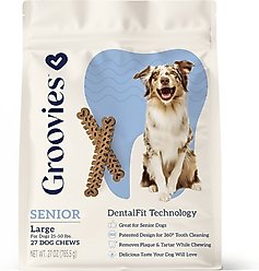 Groovies Senior Large Chicken Flavor Dental Dog Chews, 27 count