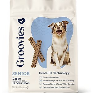 Groovies Senior Large Chicken Flavor Dental Dog Chews, 27 count