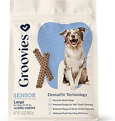 Groovies Senior Large Chicken Flavor Dental Dog Chews, 12 count