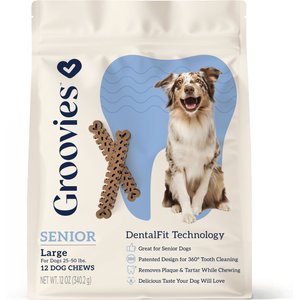Groovies Senior Large Chicken Flavor Dental Dog Chews, 12 count