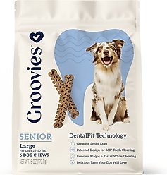 Groovies Senior Large Chicken Flavor Dental Dog Chews, 6 count