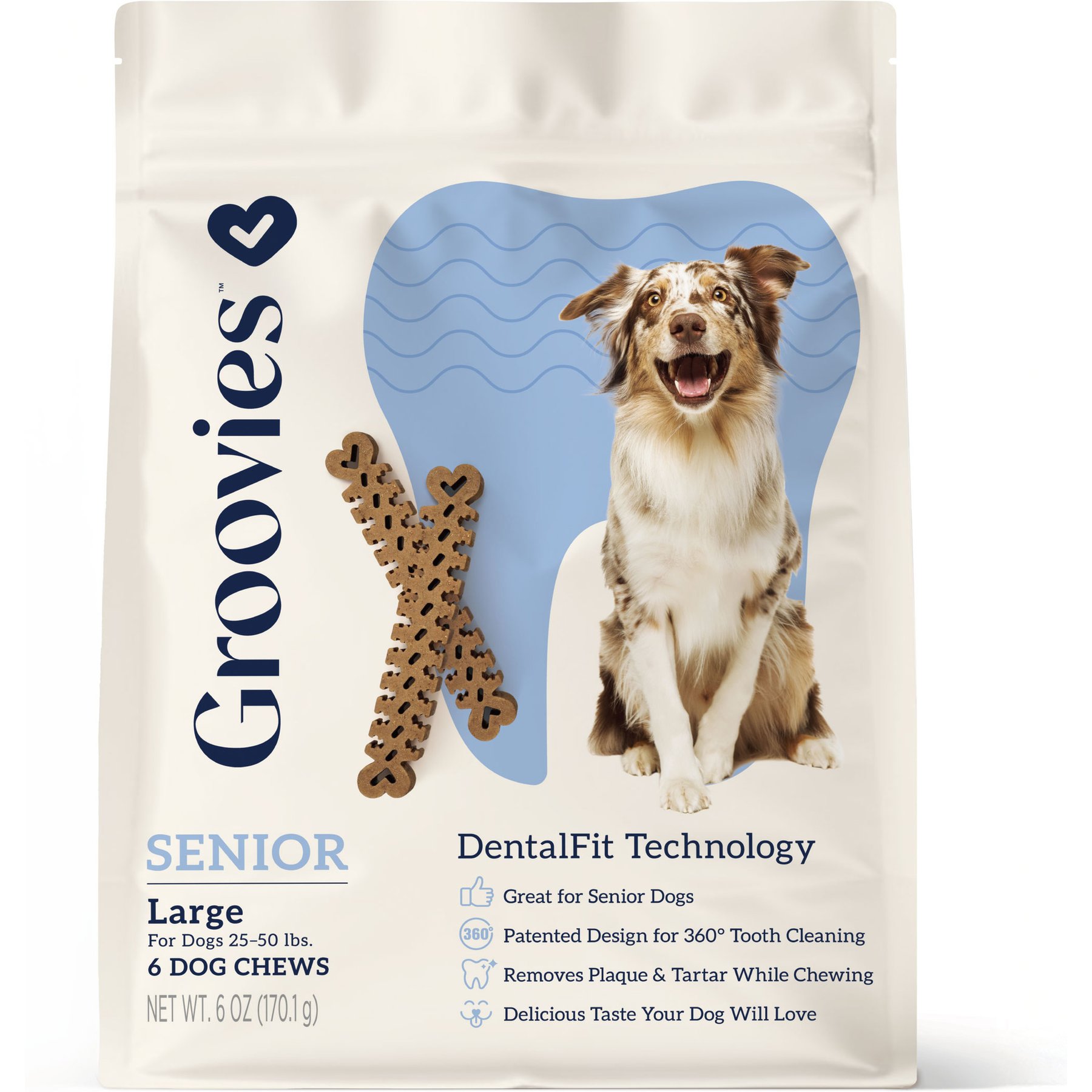 Groovies Senior Large Chicken Flavor Dental Dog Chews, 6 count