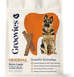 Groovies Original X-Large Chicken Flavor Dental Dog Chews, 18 count