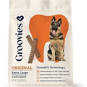 Groovies Original X-Large Chicken Flavor Dental Dog Chews, 8 count