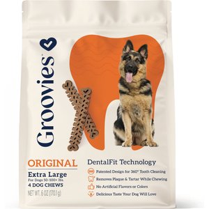 Groovies Original X-Large Chicken Flavor Dental Dog Chews, 4 count