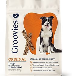 Groovies Original Large Chicken Flavor Dental Dog Chews, 27 count