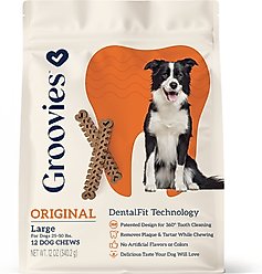 Groovies Original Large Chicken Flavor Dental Dog Chews, 12 count